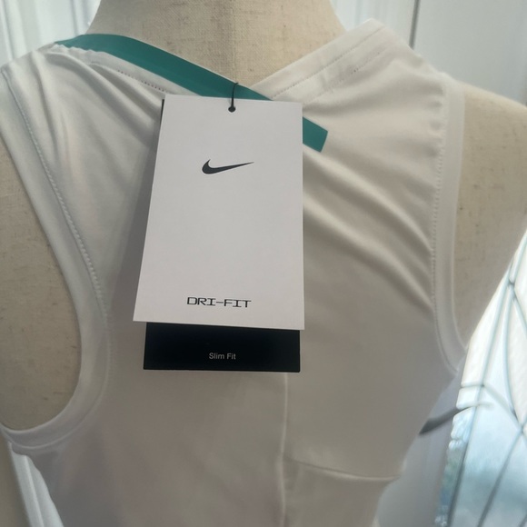 Nike Court Dri-FIT Women's Tennis Dress, White/Washed Teal/Wolf Grey - Picture 11 of 11